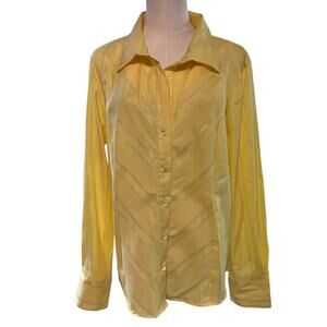 Cato Women Blouse Preppy Office Fairy Butter Yellow XL Silver Stitch Button Boho